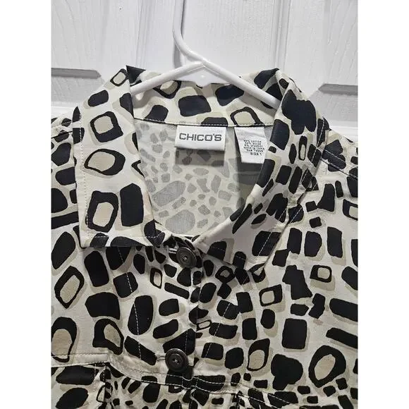 Chico's Animal Print Jacket Size 1 Neutral Black Tan White Size M 8-10 - Picture 6 of 16